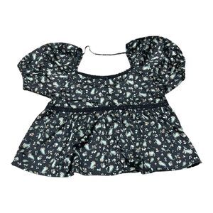 Love, Fire Black Floral Satin Babydoll Top Girls L